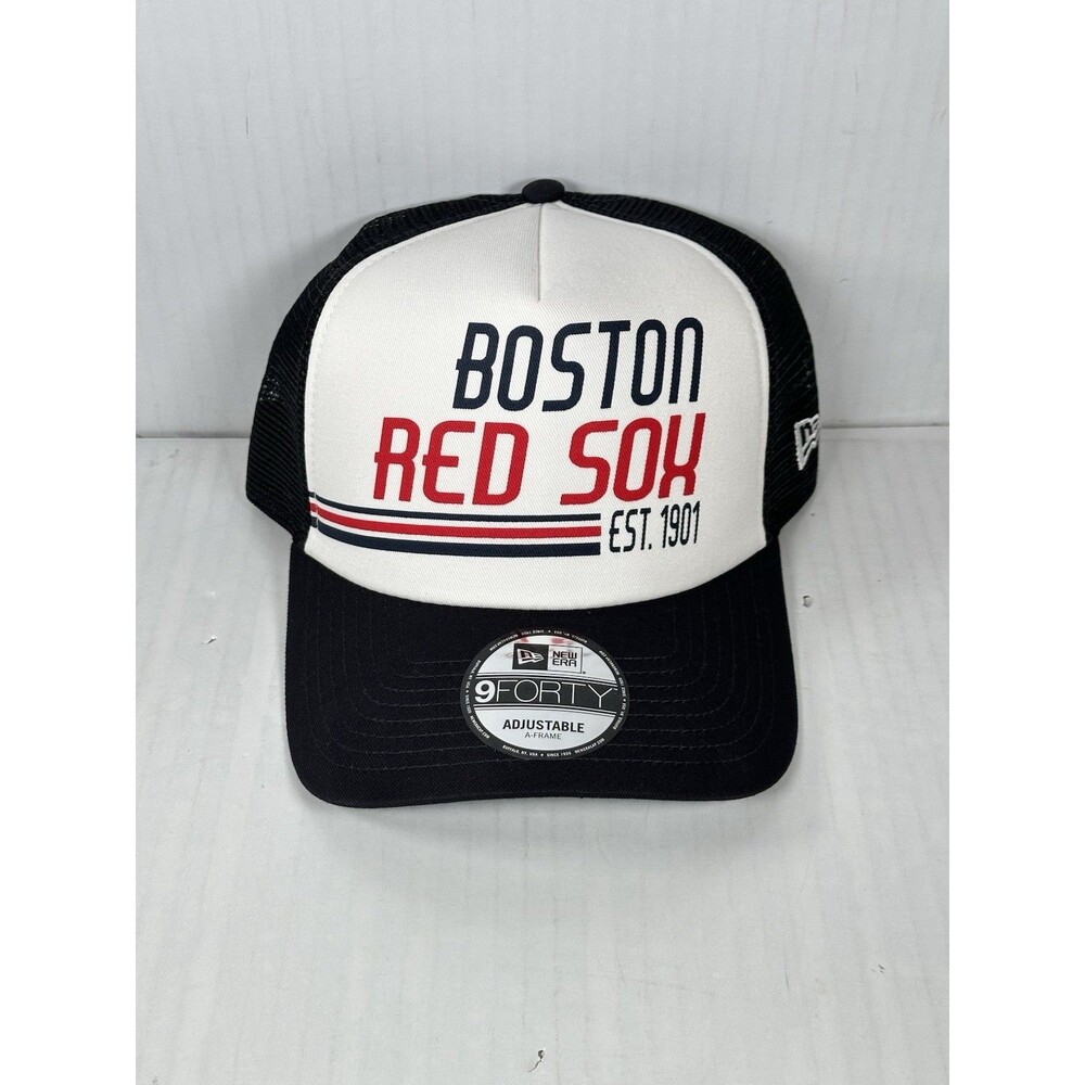 New Era 9FORTY Boston Red Sox Mesh A-Frame Adjustable Trucker Hat Cap OSFM